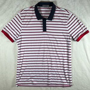 G/FORE Size Large Red and White Striped Polo Shirt Classic Knit Golf EUC Logo